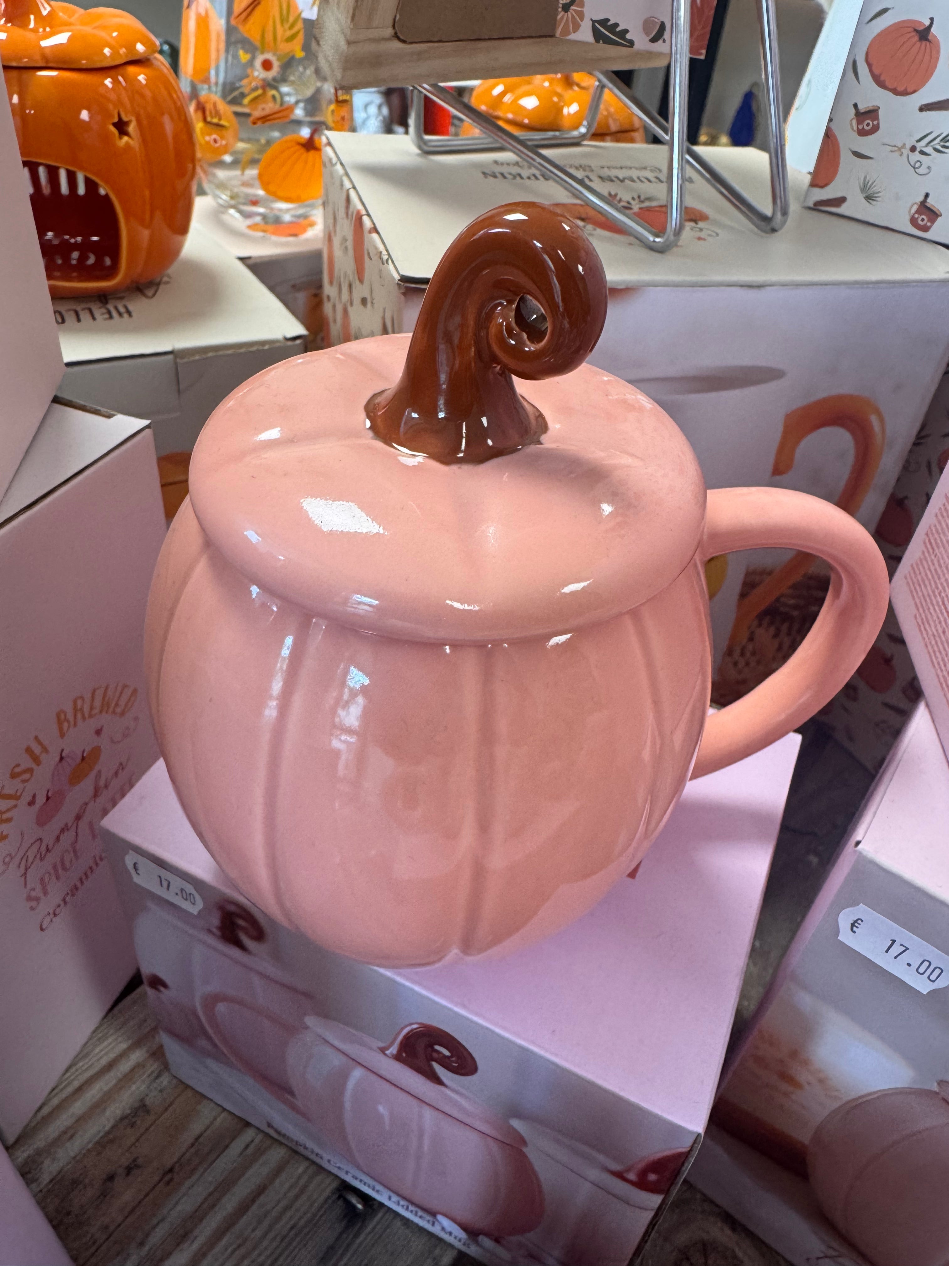 Mug avec son couvercle « Citrouille rose »
